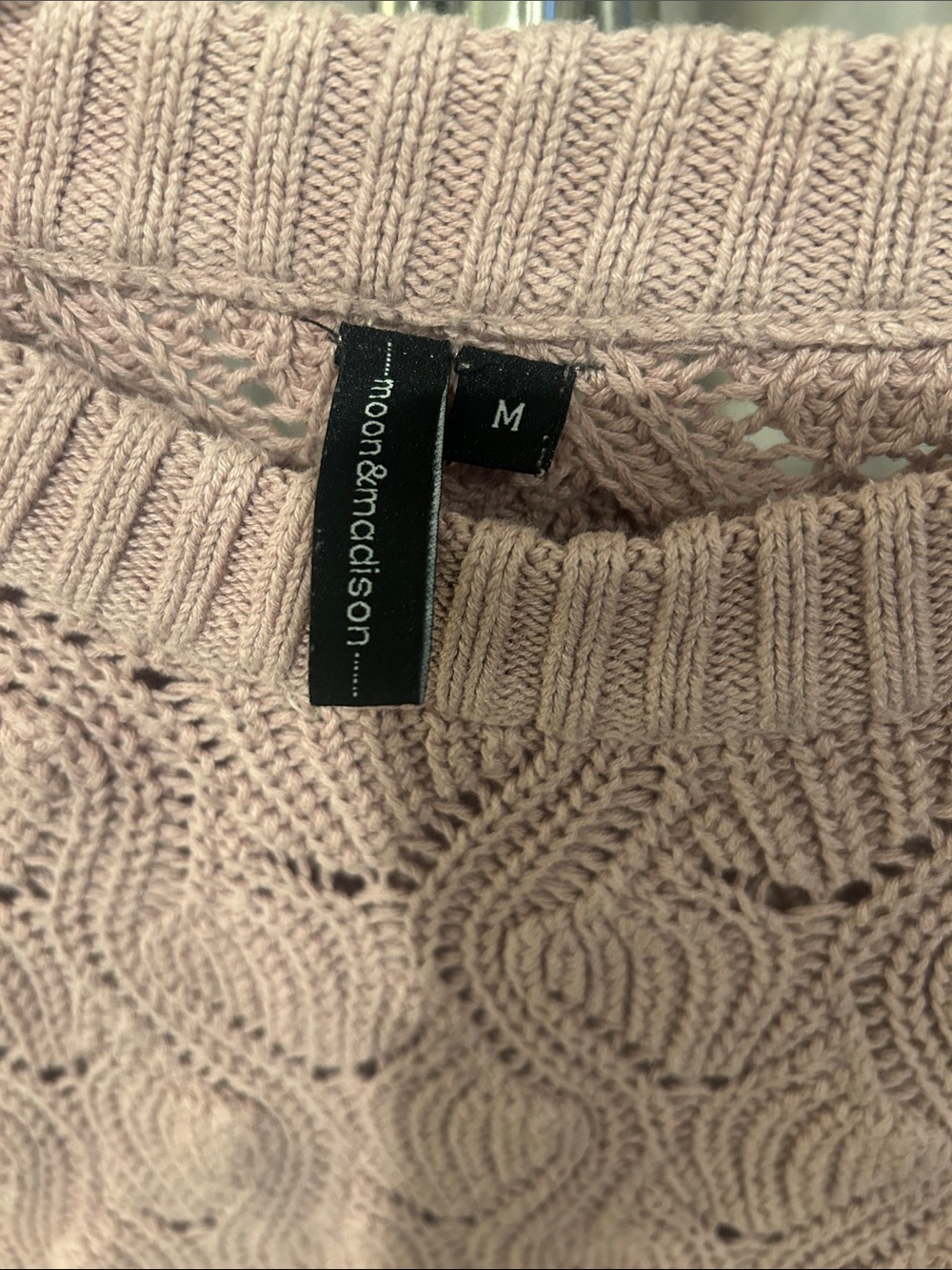 moon & madison Dusty Mauve Open-Stitch Crewneck Sweater - Picture 3 of 6